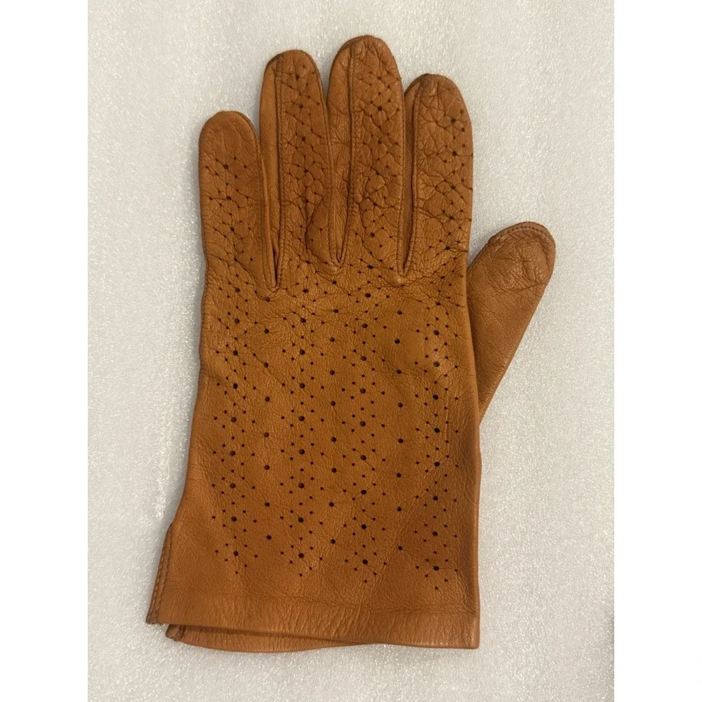 Vintage‎ Women's Orangish Brown Soft Leather Driving Riding Gloves Sz SM 6-6.5